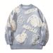 Men's Clothing 3D Flocked Lucky Rabbit Sweater For Men, Autumn/Winter New Round Neck Pullover Knitwear For Women_viptrois.com