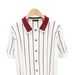Men's Clothing Summer New Style Men's T-Shirt Cardigan Loose Fit Turn Down Collar Short Sleeve Knit Polo Shirt Striped Top_viptrois.com