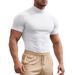 Men's High Neck Short Sleeve T-Shirt Summer Fashion Casual Tight Fit Solid Color Base Layer Thin Shirt_viptrois.com