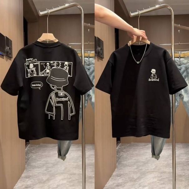 2025 Summer Fashion Cartoon-embroidered Round-neck Short-sleeved Men's Casual, Versatile And Trendy Three-dimensional Foam Half-sleeved T-shirt_viptrois.com
