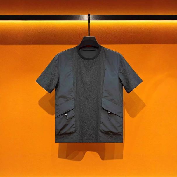 Men's Pocket Short-sleeved Round-neck Design Functional T-shirt, Half-sleeved 2025 Summer New Trendy Brand Loose Patchwork T-shirt_viptrois.com