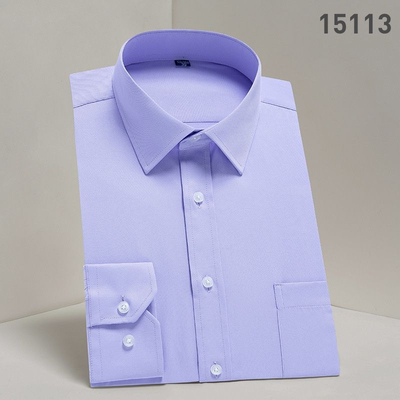 Men's Solid Color Long Sleeve Dress Shirt, Wrinkle-Free Business Casual Slim Fit Shirt For Office Formal Wear,_viptrois.com