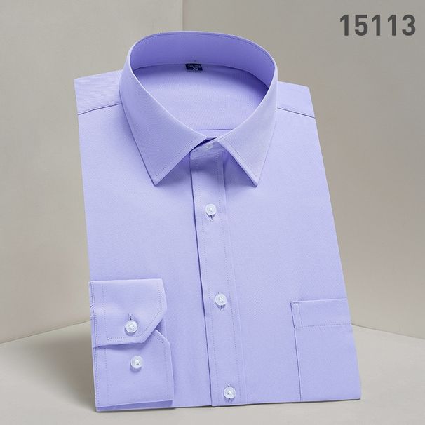 Men's Solid Color Long Sleeve Dress Shirt, Wrinkle-Free Business Casual Slim Fit Shirt For Office Formal Wear,_viptrois.com