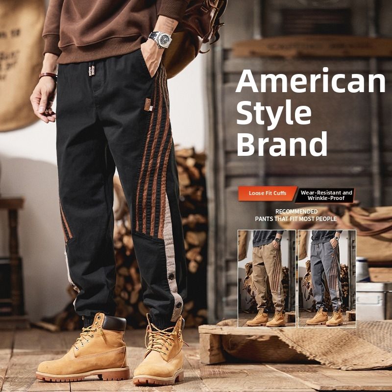 Men's Casual Jogger Pants Striped Design Elastic Cuffs Comfortable Workwear Trousers for Spring Autumn Multiple Colors Sizes_viptrois.com