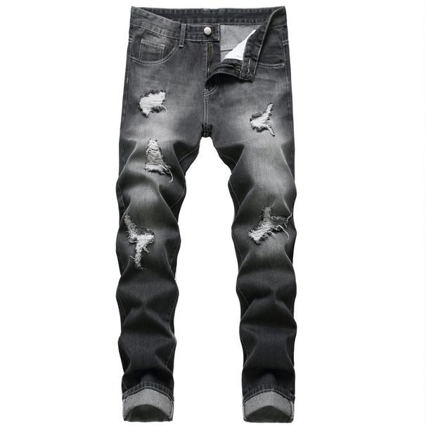 2024 New Black Oversized Men's Jeans Casual Ripped Straight Leg Denim Pants_viptrois.com