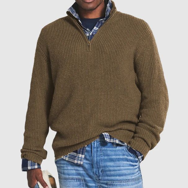 European And American Men's Business Casual Loose Zipper Stand-up Neck Sweater_viptrois.com