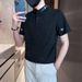 Men's Embroidered Lapel Polo Shirt, Summer Short Sleeve Rhinestone T-Shirt, Slim Fit Breathable Top, Korean Style Fashion Casual Tee_viptrois.com