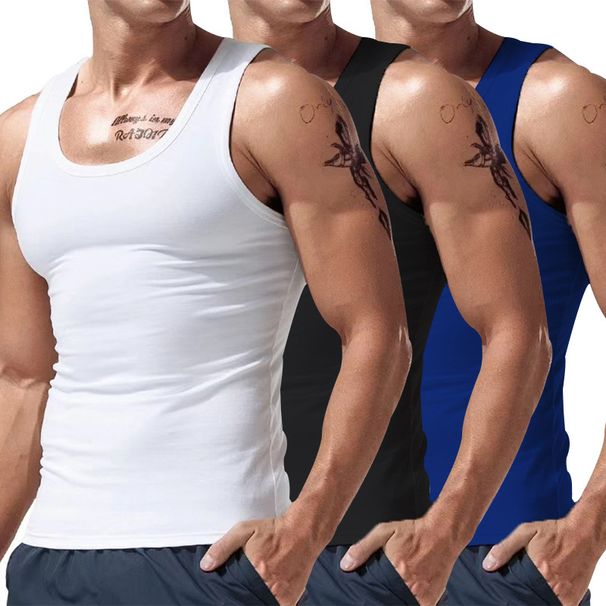 Men's American Style Sleeveless Vest Trendy Hurdle Sports Top Multi Color Three Piece Set Spring Summer_viptrois.com