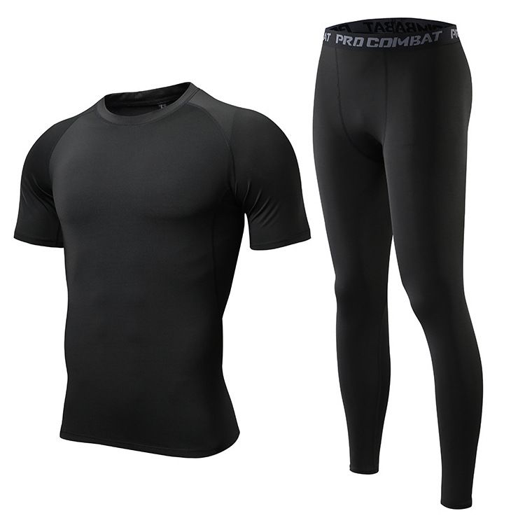 Men's clothing Sports fitness wear men's elastic short sleeve tights base training yoga_viptrois.com