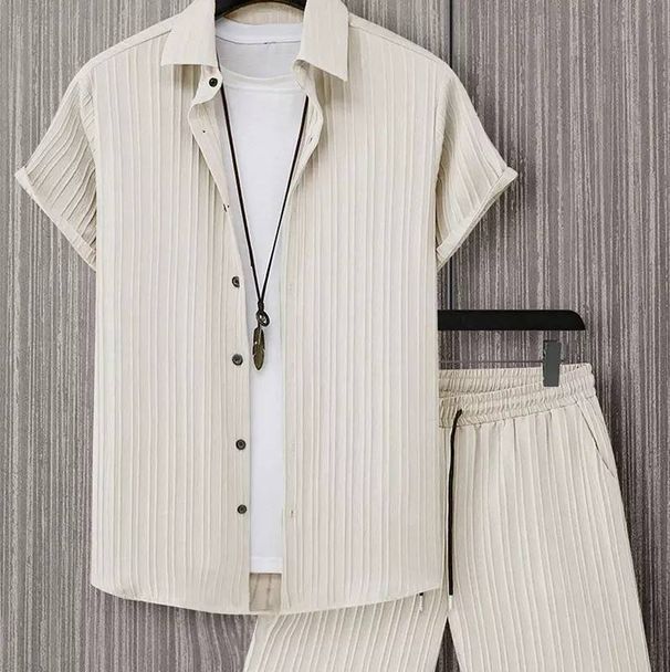 2025 Men's Pure-color Short-sleeved Suit, Fashionable And Trendy_viptrois.com