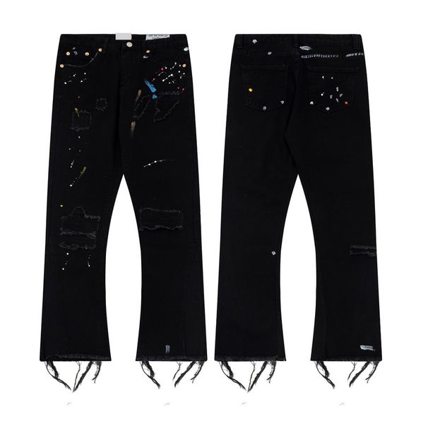 Men's Clothing Retro Old Ink Splash Tide High Street Vibe Straight Wide Leg Jeans Men_viptrois.com