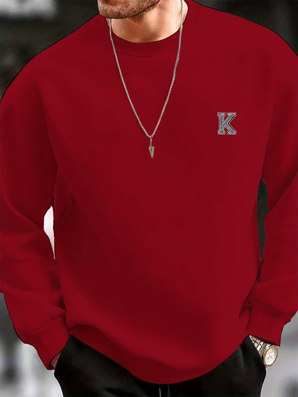 Men's Loose Casual Fashion K Print Round Neck Long Sleeved Sweatshirt Suitable For Autumn And Winter Wear_viptrois.com