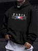 Men's Autumn And Winter Casual Fashionable Loose Hooded Sweatshirt With Parisian Letter Pattern Printed Warm Long Sleeved Pullover_viptrois.com