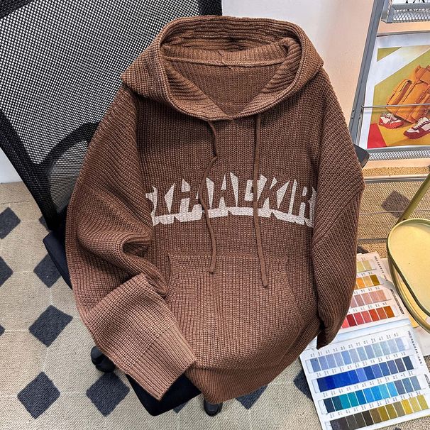 Unisex Vintage Hooded Knit Sweater – Retro Cotton-Blend Pullover With Oversized Fit, Warm & Breathable (Yellow/Brown) M-2xl_viptrois.com