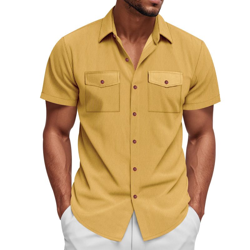 Men's New Summer Short-sleeved T-shirt Shirt Casual Loose Corduroy Workwear Heavyweight T-shirt_viptrois.com