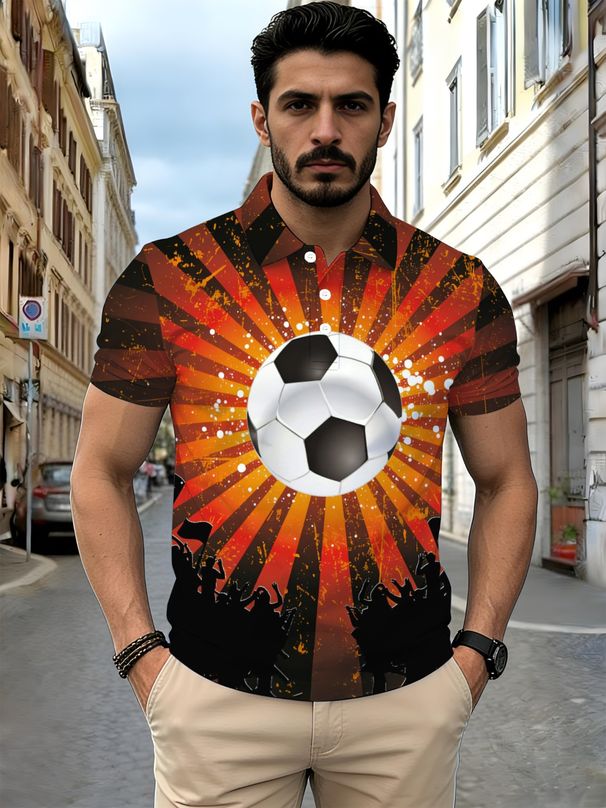 Polo Uomo Poliestere Taglio Dritto Leggero Resistente Comodo Stampa Pallone Calcio Arancione Nero Streetwear Outdoor Tempo Libero Quotidiano_viptrois.com