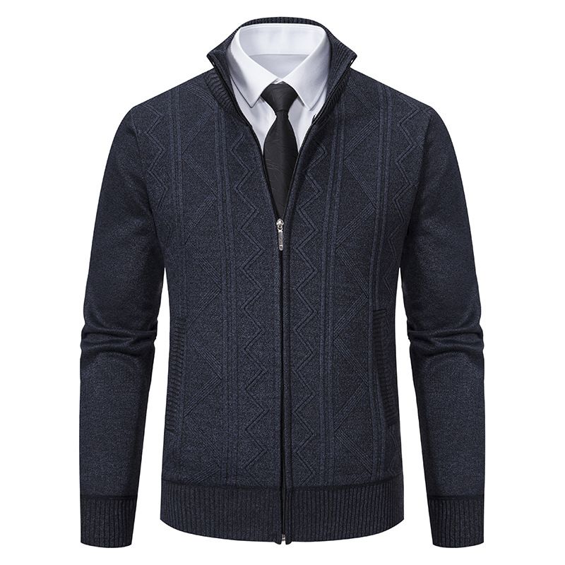"Men's Stand Collar Zip-Up Knit Sweater – Autumn/Winter Thickened Cardigan (Beige, Gray, Burgundy, Navy, Brown, M-3XL)"_viptrois.com