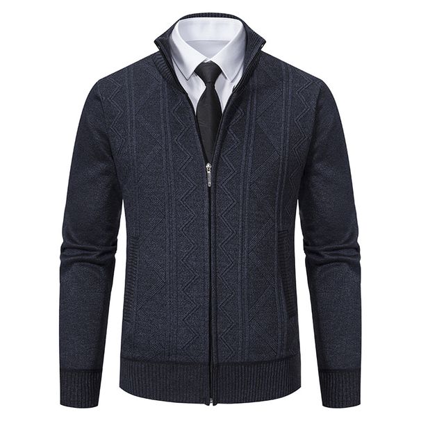 "Men's Stand Collar Zip-Up Knit Sweater – Autumn/Winter Thickened Cardigan (Beige, Gray, Burgundy, Navy, Brown, M-3XL)"_viptrois.com