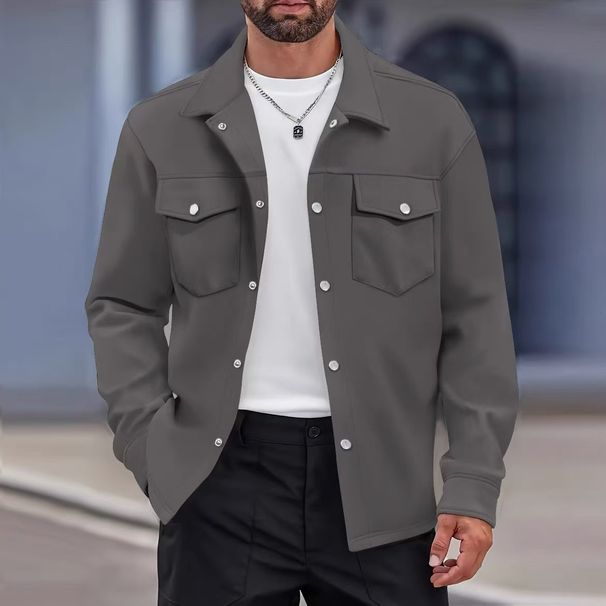 Cross-Border New European And American Style Casual Solid Color Men's Jacket Trendy Fashion Versatile Turn-Down Collar_viptrois.com