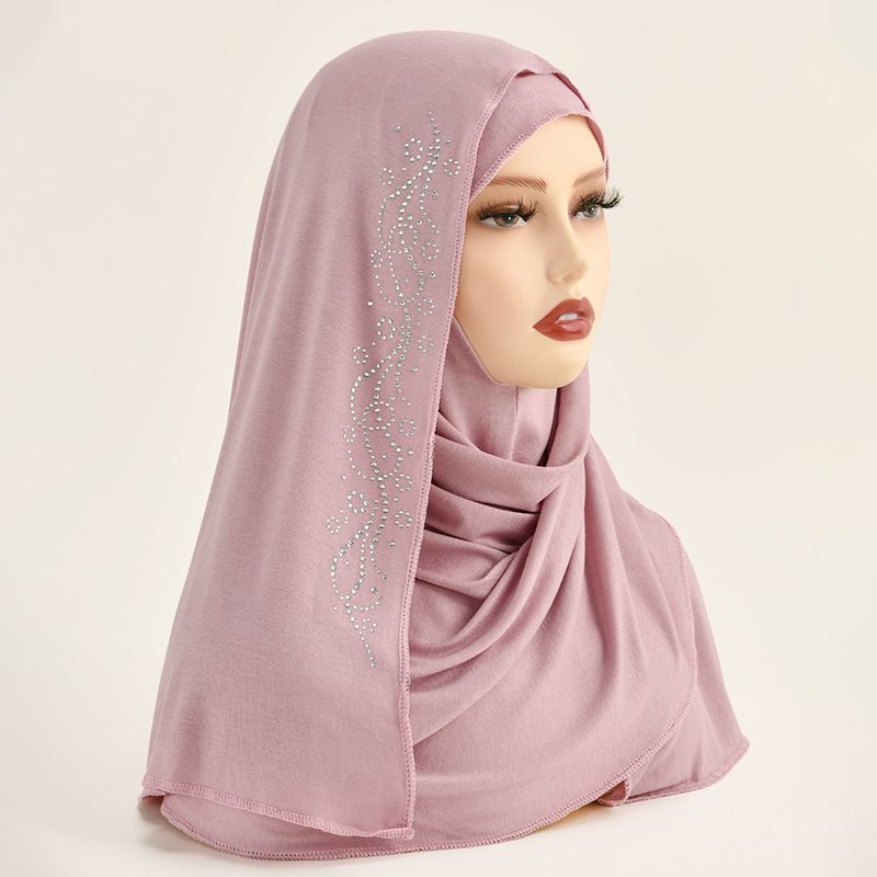 Women's Scarves New Wave Hot Diamond Lazy Convenient Headscarf Muslim Ladies Mercerized Cotton Fashionable Head Wrap Shawl_viptrois.com