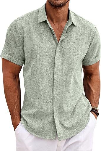 Men's Clothing Men's Linen Shirt Short Sleeved Casual Shirt Button Down Shirt Men's Beach Summer_viptrois.com