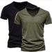 Man's Clothing 2 Pieces Summer Men's Solid Color Bamboo Slotted Cotton V-neck Short-sleeved T-shirt Pure Cotton Men_viptrois.com