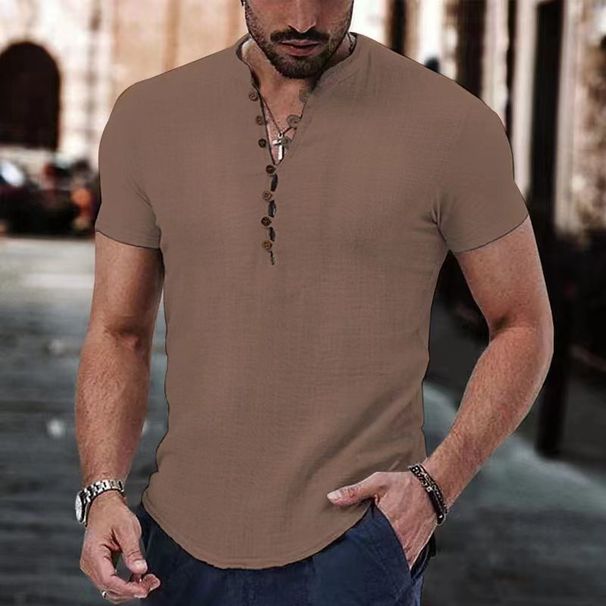 Men's Clothing Men's Linen Casual Shirt Plain V Neck Summer Casual Daily Clothing_viptrois.com