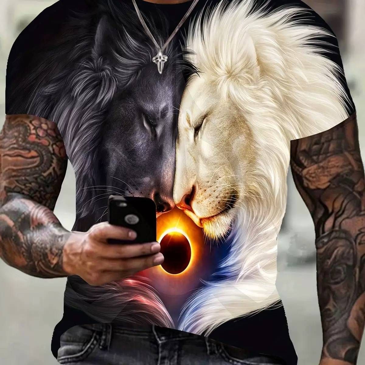 2025 New Animal Pattern Printed Lion Digital Printing European And American Street 3D Printing Ice-sensation T-shirt_viptrois.com