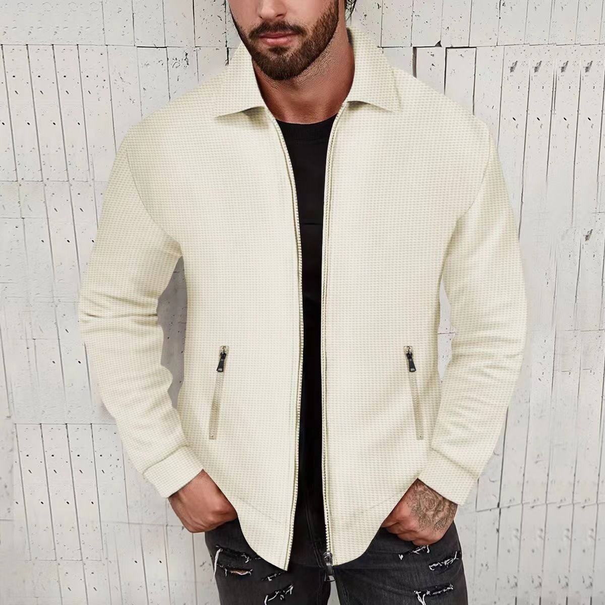 Men's Casual Winter Jacket With Multiple Zipper Pockets - Lightweight Polyester Pullover Coat In Solid Colors_viptrois.com