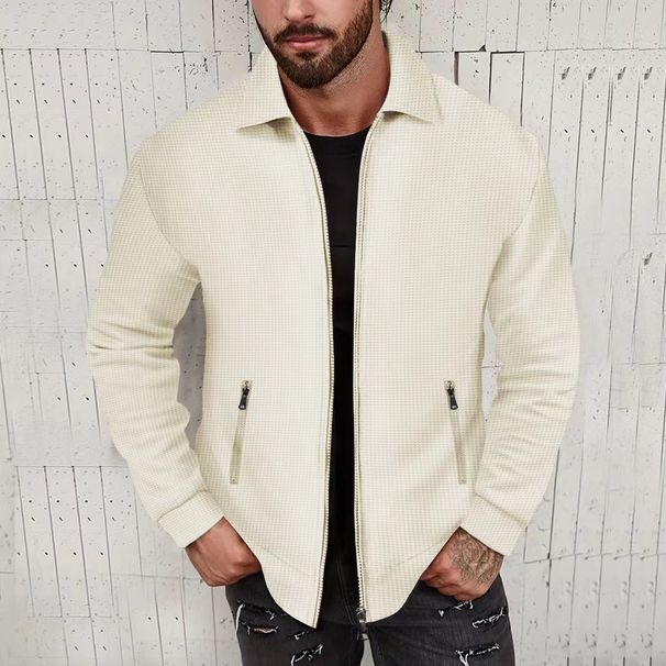 Men's Casual Winter Jacket With Multiple Zipper Pockets - Lightweight Polyester Pullover Coat In Solid Colors_viptrois.com