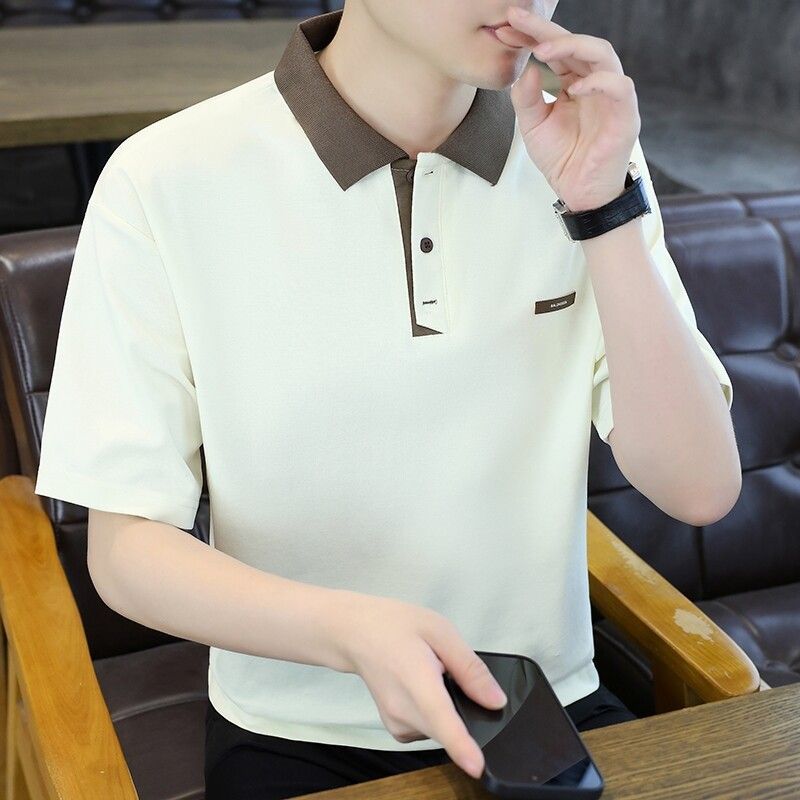 Short Polo Shirt For Men, Summer Collar, Half Sleeved T-shirt, Men's Trendy Brand Top, Youth High-end T-shirt_viptrois.com