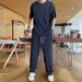 Men's Clothing short sleeved trousers suit men's loose large size cool high end two piece suit for middle aged and young people sports a set of_viptrois.com