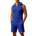 Men's Clothing Summer Men's Casual Sports Set Loose Knit Drawstring Waffle Sleeveless Hooded Vest And Shorts Style_viptrois.com