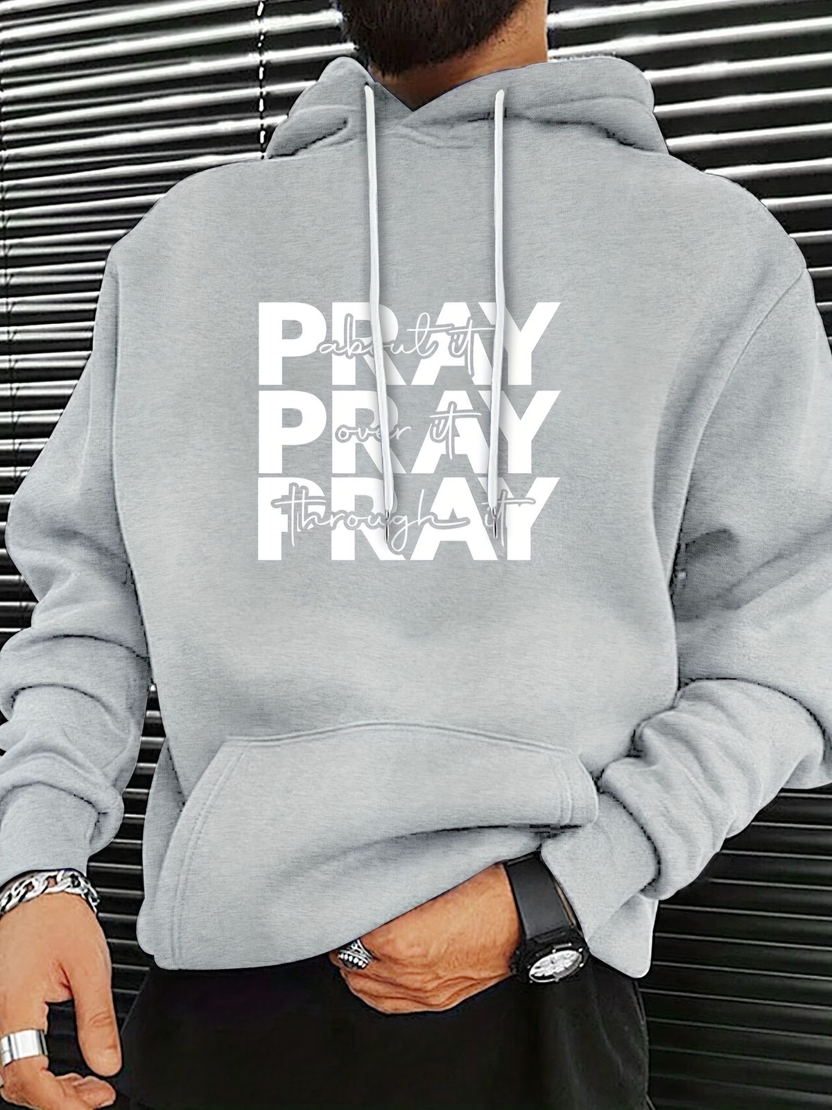 Men's Autumn And Winter Casual Fashion Loose Hoodie, Pray Print Warm Long Sleeved Pullover Sweater_viptrois.com