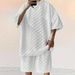 Men's Clothing Jacquard Plaid Short Sleeved T Shirt Loose Straight Casual Shorts Suit_viptrois.com