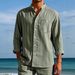Men's Linen Fashion Shirt Striped Stand Collar Loose Casual Short Sleeve Breathable Summer Black Blue Khaki_viptrois.com