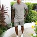Men's Clothing Short Sleeved Suit Stand Up Collar Zipper Design Fashion Casual Shorts Two Piece Suit Solid Color_viptrois.com
