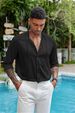 Men's Cotton Linen Short Sleeve Shirt - Breathable Summer Casual Shirt For Beach Vacation, Relaxed Fit Stand Collar Button Up Shirt_viptrois.com