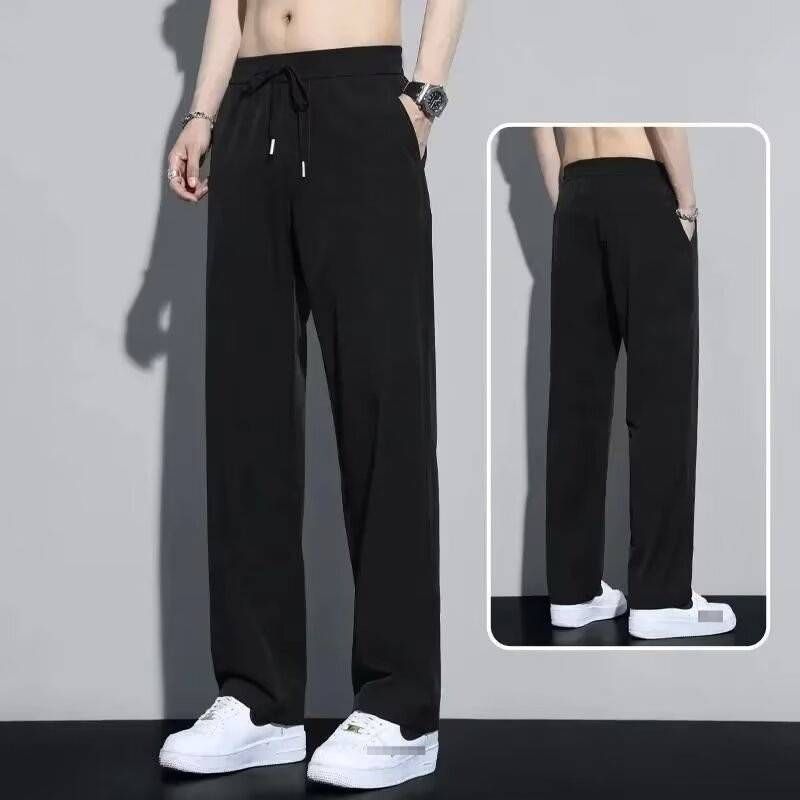 Korean Style Men's Casual Pants - Loose Fit Retro Wide Leg Trousers, Trendy Streetwear & Sporty Comfort_viptrois.com