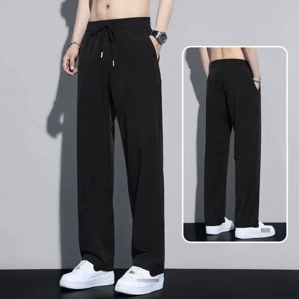 Korean Style Men's Casual Pants - Loose Fit Retro Wide Leg Trousers, Trendy Streetwear & Sporty Comfort_viptrois.com