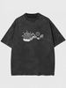 Vintage Style T Shirt Nautical Steering Wheel And Sun Design Washed Cotton Oversized Fit Unisex Casual Wear_viptrois.com