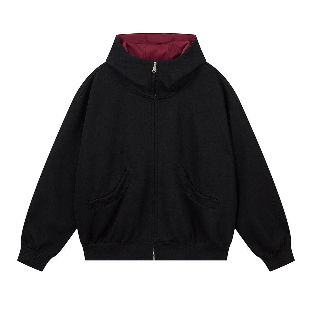Vibe Trendy Brand Solid Color Loose Hooded Sweatshirt Autumn Winter Men's Simple Versatile Zipper Jacket Cardigan Coat_viptrois.com