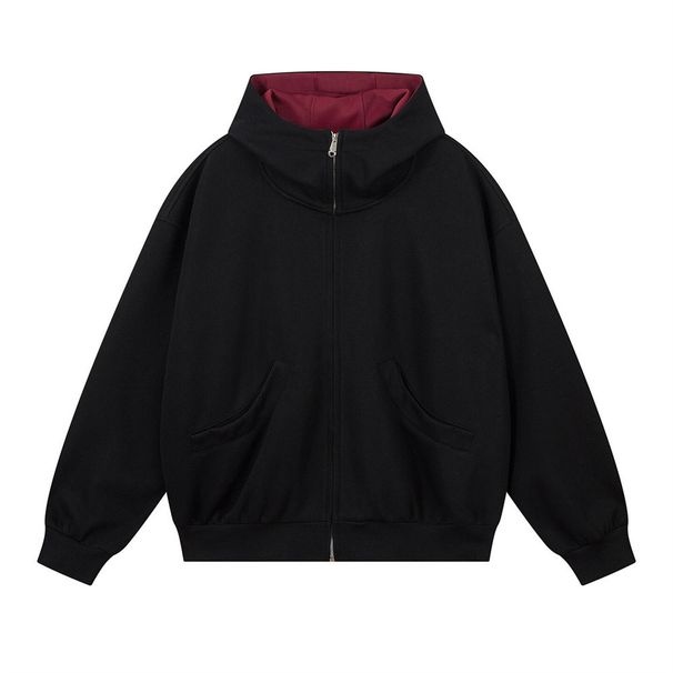 Vibe Trendy Brand Solid Color Loose Hooded Sweatshirt Autumn Winter Men's Simple Versatile Zipper Jacket Cardigan Coat_viptrois.com