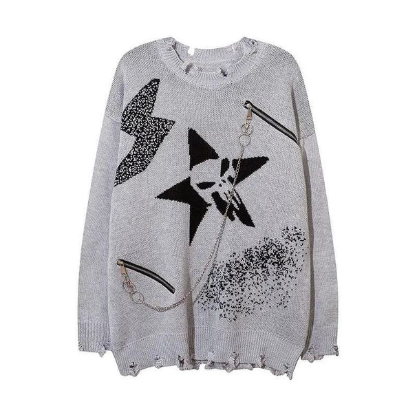 Autumn And Winter Niche Zipper Design, Tattered Sweater, Vintage Jacquard Knit Sweater, Teenagers_viptrois.com