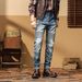 Western denim trousers retro motorcycle stretch jeans cycling spliced trousers_viptrois.com