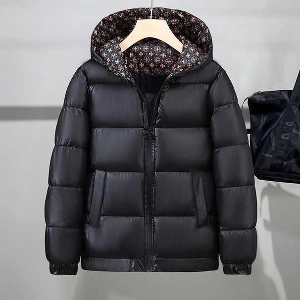 Luxury Black & Gold Hooded Puffer Jacket – Thickened Polyester Blend – Trendy Oversized Coat For Autumn & Winter_viptrois.com