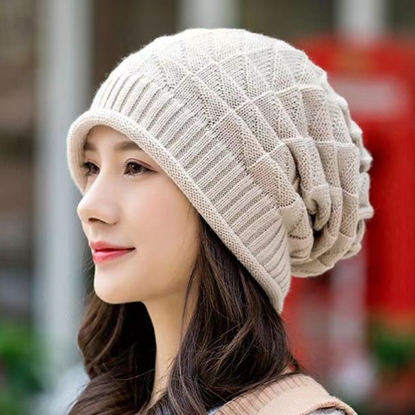 Women's Hats Fashion All Match Headband Ear Protection Pile Hat Autumn And Winter Hat Women's Knitted Hat Loose Windproof Confinement Hat_viptrois.com