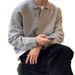 Teenage Collar Sweater Men's Autumn/Winter Warm Solid Color Long Sleeve Knitted Sweater Thread Clothes_viptrois.com