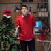 Anchor Red Fleece-Lined Sweater For Men, Autumn And Winter Christmas Atmosphere, Cable Knit Loose Round Neck Jacket_viptrois.com
