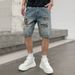 Men's Clothing High Street Denim Shorts Loose Ripped Patch Shorts Straight Rotten Hole Patch Shorts_viptrois.com